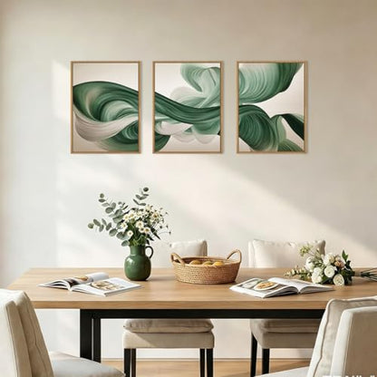 KAIRNE Green Abstract Waves Lines Framed Canvas Wall Art Set-12"x16"x3 - color: Abstract Wave Wall Art, size: 12"L x 16"W