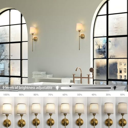 Battery Operated Sconces Wall Lighting Set of 2 with Fabric Shade