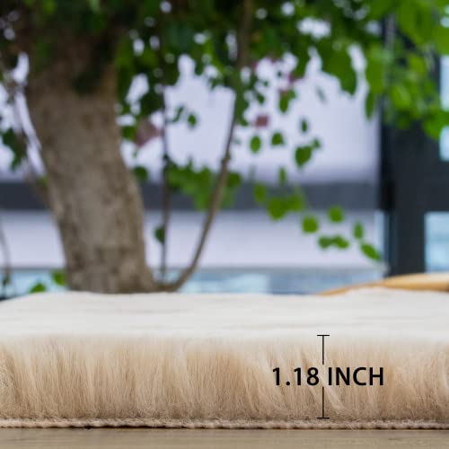 ORINOVA Light Brown Beige Plush Faux Rabbit Shaggy Fur Area Rugs for Living Room Washable Fuzzy Rug Runner Small 2x4 Nursery Rug - color: Beige, size: 2' x 4' (Oblong)