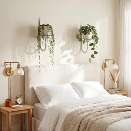 2 Pcs Wall Plant Holder Wall Mounted Hanging Planters for Indoor Plants Planters Shelf Metal Floating Stand for Living Room Bathroom Window(White)