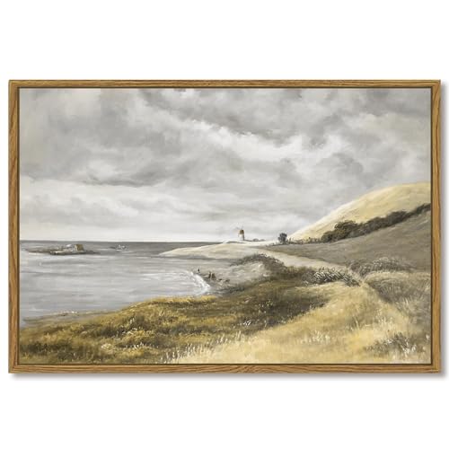 SHENIFY 24x36in Large Coastal Framed Canvas Wall Art Vintage Landscape Seascape Classic Hallway Bedroom Living Room Decor - Natural Framed - color: Coastal, size: 36"L x 24"W