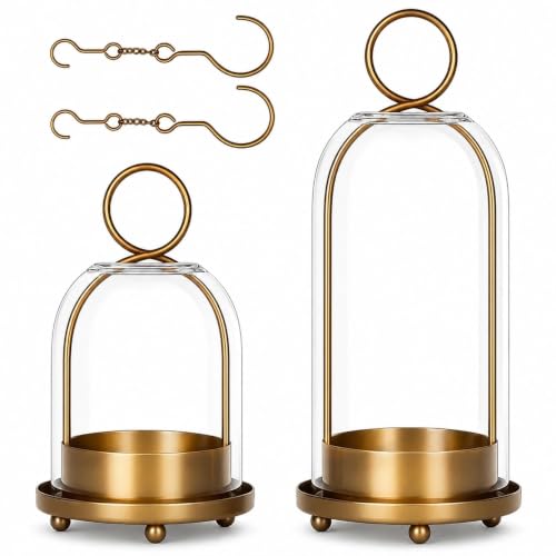 Hurricane Glass Candle Holders, Brass Hanging Candle Lanterns