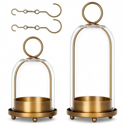 Hurricane Glass Candle Holders, Brass Hanging Candle Lanterns