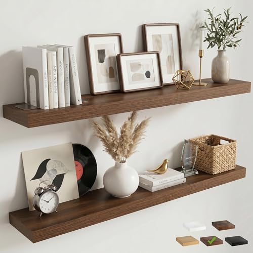 48 Inch Floating Shelves for Wall, 8"D Wood Storage Shelves, Walnut Finish - color: Walnut, size: 48 Inch