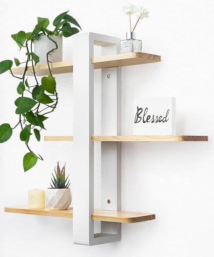 SUMGAR Floating Shelves for Wall, 3 Tier White Wood Adjustable Shelf Unit - color: White&wooden, size: 3 Tier 19.6in