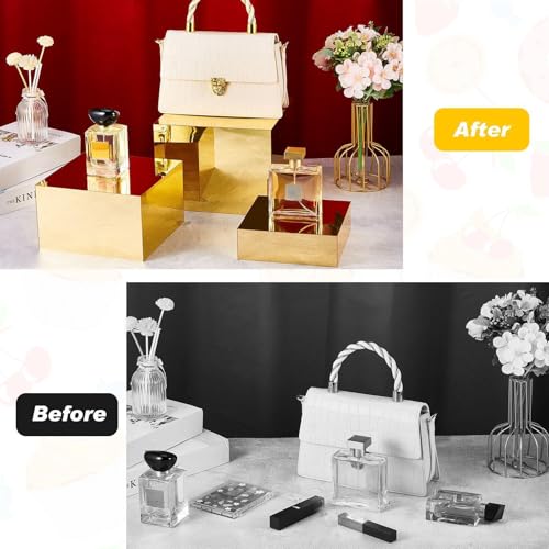 Leinuosen 7 Pcs Large Acrylic Buffet Risers, 6-12" Square, Gold - color: Gold, size: 6" to 12", style: Square