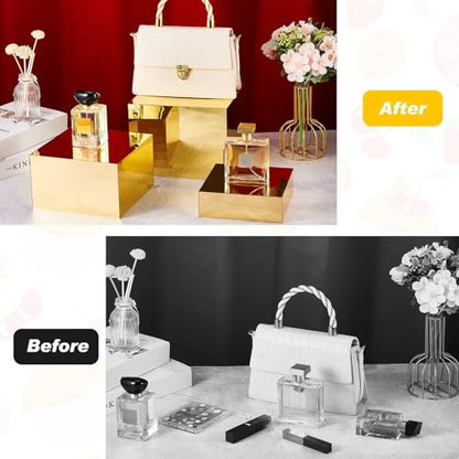 Leinuosen 7 Pcs Large Acrylic Buffet Risers, 6-12" Square, Gold - color: Gold, size: 6" to 12", style: Square