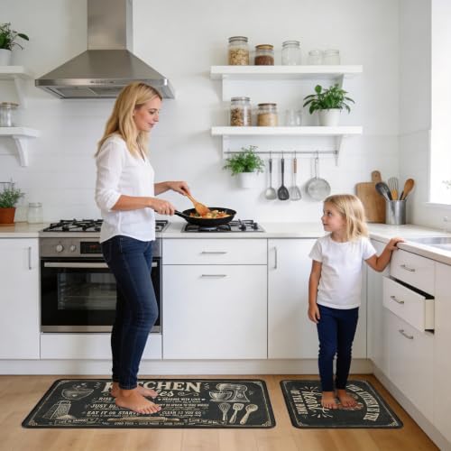Kitchen Rugs for Floor 2 Pcs Memory Foam Padded Anti Fatigue Kitchen Mat - color: I Love My