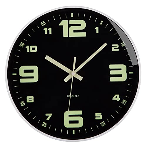 Wall Clock Glow in The Dark Battery Operated Silent 12 in - color: White