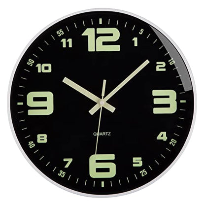 Wall Clock Glow in The Dark Battery Operated Silent 12 in - color: White