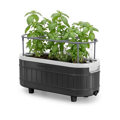 Permasteel Herb Garden Planter with Trellis Support, Self-Watering System with Water Level Indicator, Fits Multiple Herb Plants, for Basil, Flowers, Succulents, Indoor & Outdoor, Black - color: Black