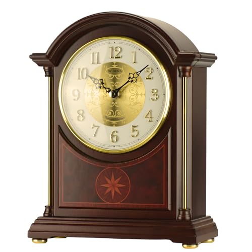 Mantel Clock Antique Classic Luxury Style Golden Clock Dial Alnus Wood Clock Frame Hourly Chime Non-Ticking Night Mode