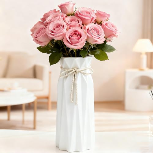 Disoza Ceramic Flower Vase Modern Home Decor Vases for Centerpieces White Minimalist Farmhouse 9.5" H x 3.9" W Cute Decorative Vases Flowers Tulip Pampas Grass Vase for Table Bathroom Shelf - color: #a 9.5" Tall White Vases for Living Room Decor