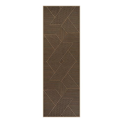 Lahome Modern Geometric Runner Rug, 2x6 Washable Rug Runners for Hallway - color: Black/Nature Geometric-2, size: 2' x 6' (Runner)