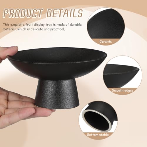 Cabilock Ceramic Pedestal Fruit Bowl Black Footed Bowl for Kitchen Counter Dessert and Snack Serving Stand Decorative Fruit Dish for Banquets Home Decor 5.90 X 5.90 X 2.95 in