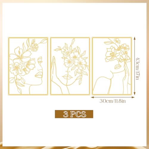 DETENE 3 Pieces Gold Metal Wall Decor Minimalist Abstract Metal Wall Art - color: Gold-1