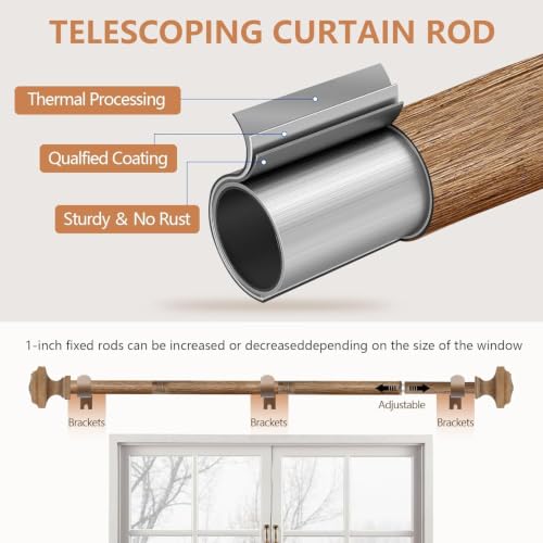 2 Pack Boho Rustic Adjustable Wood Curtain Rod 32-144 Inch, Wood - color: Wood Grain, size: 32'' - 150'' (2 Pack)