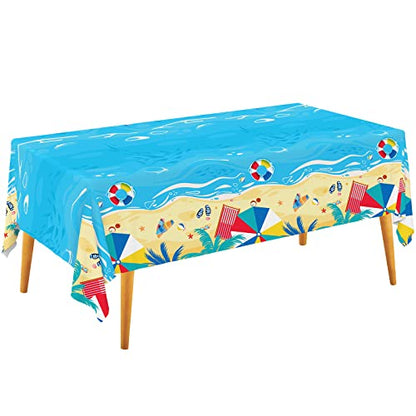 Gatherfun Beach Theme Party Supplies Summer Pool Disposable Tablecloth Plastic Waterproof Table Cover for Hawaiian Party Birthday Decorations, 3 Pack 54X108inch - style: Beach