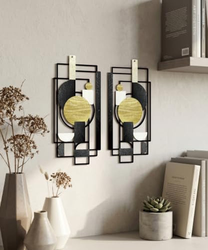 Putuo Decor 2-Piece Black Gold Geometric Metal Wall Art - color: Black&Gold