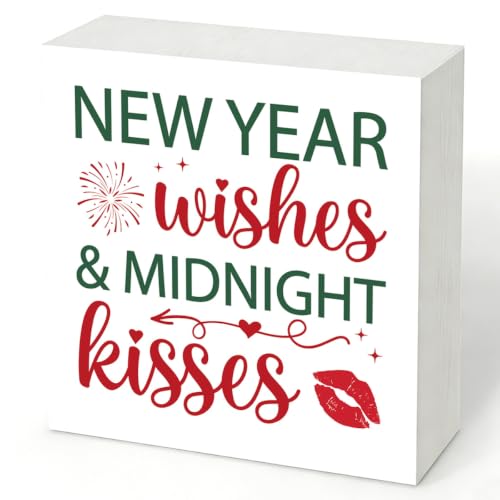 New Year Wishes and Midnight Kisses Wood Box Sign, New Year's Eve Decor - color: Style 27