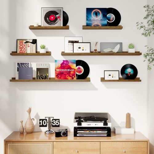 Picture Ledge Shelf, Floating Shelves for Wall Decor, Brown, Set of 6, 55'' - color: Rustic Brown, size: 55 inch