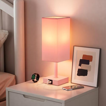 Touch Table Lamp for Bedroom - Dimmable, USB C+A, Pink Lamphade Pink Base - color: Pink & Pink