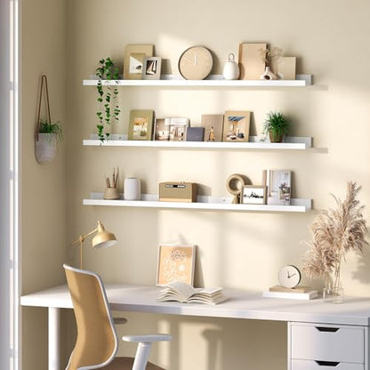 HOOBRO Floating Shelves, Wall Shelf Set of 3, 47.2 Inches Hanging Shelf - color: White, size: 47.2 Inches