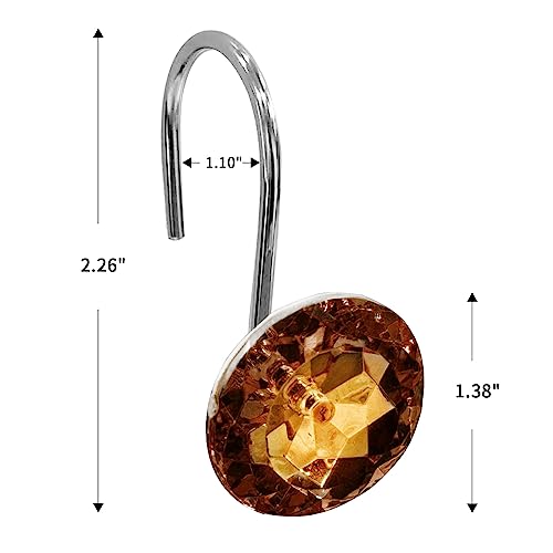 Crystal Diamond Round Shower Curtain Hooks Rings for Bathroom,Brown,12PCS - color: Brown