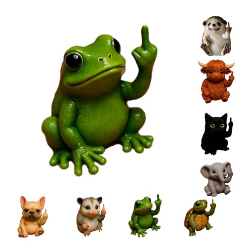 Nicerice Fun Mini Middle Finger Animal Statue,Resin Middle Finger Animals Decor Statue for Desktop,Office and Car, Funny and Cute Middle Finger Humor Gag Gifts (Frog) - color: Frog