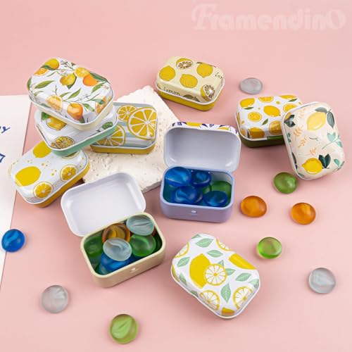 Framendino, 5 Pack Mini Tin Trinkets Box with Lid Lemon Hinge Tin Box Containers Jewelry Storage Organizer (Random Color) - color: Lemon