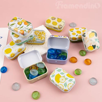 Framendino, 5 Pack Mini Tin Trinkets Box with Lid Lemon Hinge Tin Box Containers Jewelry Storage Organizer (Random Color) - color: Lemon
