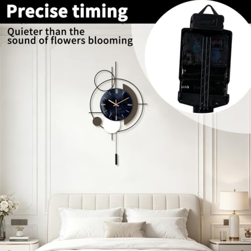 Wall Clock, Silent Quality Quartz Battery Operated with Pendulum, Large Wall Clock for Living Room Kitchen Home Bathroom Bedroom Wall Decor, 18.1x32.2inch(Black) - size: 18.1x32.2in