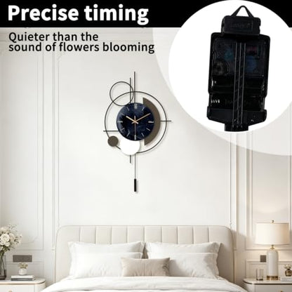Wall Clock, Silent Quality Quartz Battery Operated with Pendulum, Large Wall Clock for Living Room Kitchen Home Bathroom Bedroom Wall Decor, 18.1x32.2inch(Black) - size: 18.1x32.2in