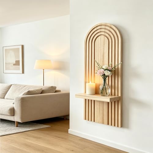 2PCS Boho Wood Wall Floating Shelves Set of 2, Mid Century Modern Natural Wood Wall Mounted Shelves, Decorative Wall Shelf for Living Room, Bedroom, Bathroom, Office, Plant Display & Home Decor - color: Yellow