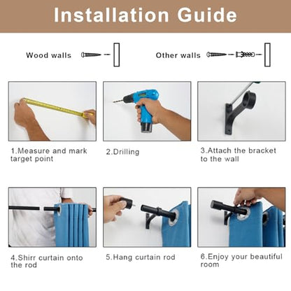 Matte Black Heavy Duty Telescoping Curtain Rods, 12-20 Inch, Side Mount, Cap Finials - color: Matte Black, size: 12-20"