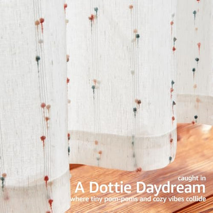 jinchan Colorful Pom Pom Voile Kitchen Tier Curtains 24 Inches 2 Panels - color: Dottie Blush Meadow, size: 26"W x 24"L (Pack of 2)