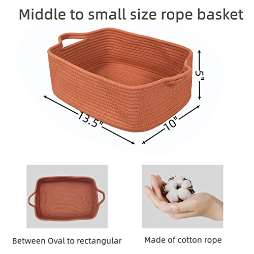 XUANGUO Medium Woven Cotton Rope Storage Basket with Handles, Rust - color: rust