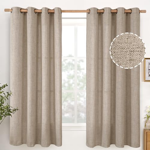 YoungsTex Oatmeal Linen Semi Sheer Curtains 63 lnch Length, Tan Drapes - color: Dark Oatmeal, size: 52"W x 63"L (Pack of 2)