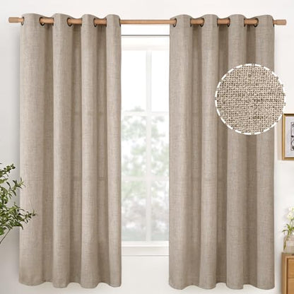 YoungsTex Oatmeal Linen Semi Sheer Curtains 63 lnch Length, Tan Drapes - color: Dark Oatmeal, size: 52"W x 63"L (Pack of 2)