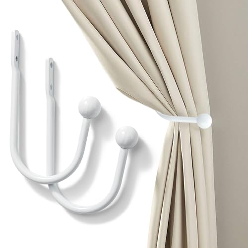 Set of 2 Curtain Holdbacks, Metal Decorative Drapery Holdback, Wall Mounted Window Drapery Tiebacks for Bedroom, Livingroom, Office Come with Screws (White) - color: White-ball