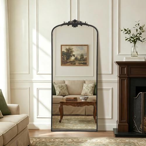 Besdomus Antique Mirror Full Length: 26"x63" Black Long Arched Body Mirrors - color: Black Gold, size: 63"L x 26"W