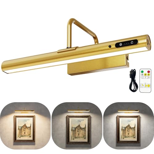 14-Inch Battery Operated Picture Light, Gold Finish Rechargeable Art Light - color: Brass