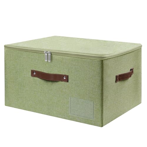 ANMINY Storage Box Fabric Bins with Zipper Lid, 17.7"x13.8"x10" Green - color: Green, size: Large (Pack of 1）