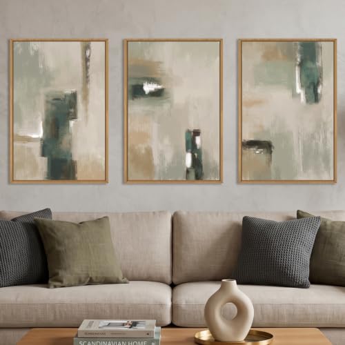 Large Abstract Green Brown Framed Canvas Wall Art,Modern Brush Stoke Wall Decor,Neutral Beige Grey Painting,Rustic Minimalist Artwork for Living Room,Bedroom,Dining Room,Office -16"x24"x3 - color: Abstract Green Brown Wall Art, size: 24"L x 16"W