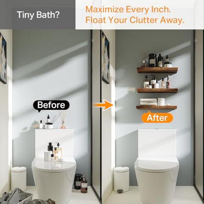 BAYKA Rustic Brown Bathroom Floating Shelves, 15.7in, 3Pk, Wall Mount Shelf - color: B. Rustic Brown - Americana Farmhouse Style, size: 15.7inches