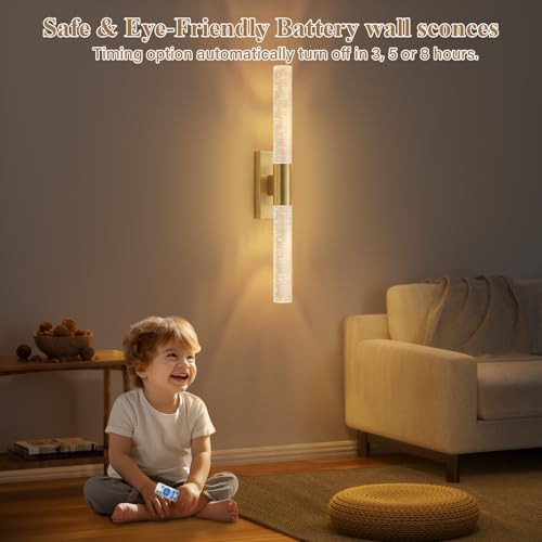 camuucci Battery Operated Wall Sconces Set of 2, Rechargeable Wall Lights - color: Gold, size: 20.9 Inches