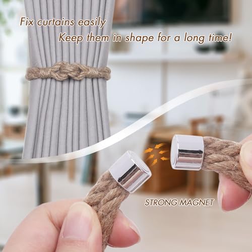NICEEC 2 Pack Natural Jute Rope Curtain Tiebacks Elegant Boho Style Magnetic Drape Tie Backs Soft Hand-Woven Rope Curtain Holdbacks for Home & Office Drapery (Jute knot-05) - color: Jute Knot-05, size: 2 Pack