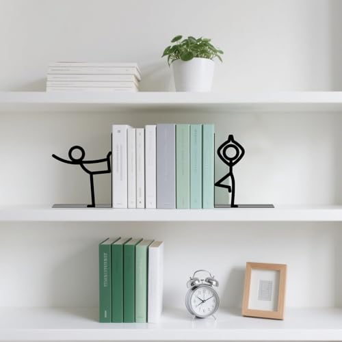 Metal Bookends Yoga People Book Ends for Shelves - color: Black - 1 Pair Yoga People