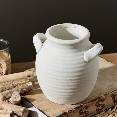 Vanselia Ceramic Flower Vase Home Decor - Farmhouse Table Vases with Handle Living Room Decoration Vintage Decorative Aesthetic for Shelf Coffee Dining Desk House Bookshelf Fireplace (6" Rustic) - color: 6" Rustic