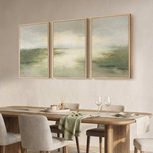 Large Framed Sage Green Abstract Landscape Wall Art for Living Room, 24x36 - color: Geen B, size: 24" W x 36" H x 3pcs